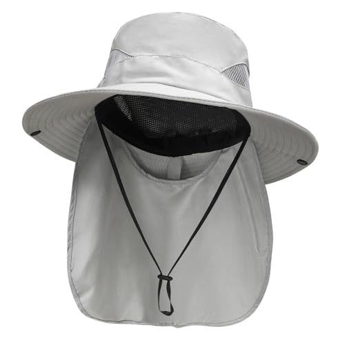 Sun Fishing Hats with Neck Flap for Men Pure Lightgrey (One Size / Pure Lightgrey(with Neck Flap))