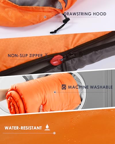 Sleeping Bags for Adults Women Backpacking Lightweight Waterproof (3.3lb Orange)