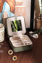 Travel Jewelry Organizer Boxes for Women Small Portable Necklace Earrings Bracelet Rings Travel Case Best Friend Birthday Gifts for Women Trendy (01_Lychee_Sage_Green)