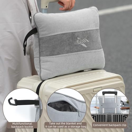Large Soft Travel Blanket and Inflatable Pillow Set (Gray)