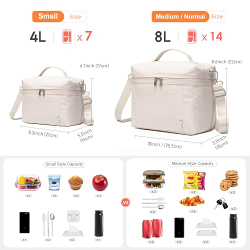 NOL 4L Insulated Lunch Bags for Women Cooler Bag Lightweight Nylon Waterproof Lunch Box For Work (Cream / Small (4 Liters))