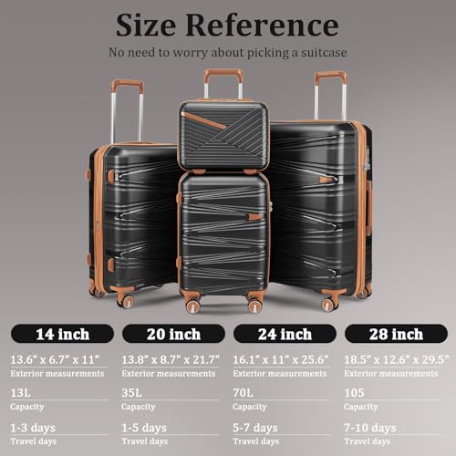 Luggage Sets 6 Piece Expandable Suitcase (Black / 6 Piece Set (14in/20in/24in/28in/DB/TB))