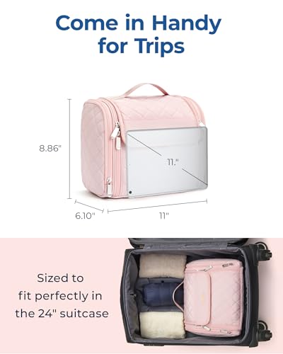 Makeup Bag for Women with Hanging Hook (Pink / Large)