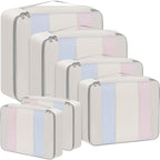 6 Set Packing Cubes Various Sizes Packing Organizer for Travel Accessories Luggage Carry On Suitcase (06-Beige / 6 Set-middle Mesh)