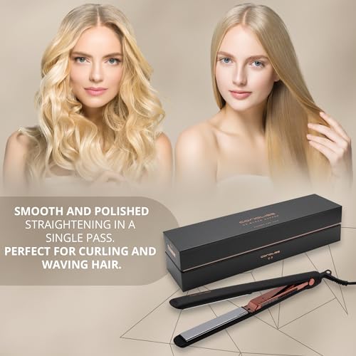 C3 Hair Straightener Flat Iron Professional for Hair Titanium Plates Control Temperature Women (Black Copper Soft Touch)