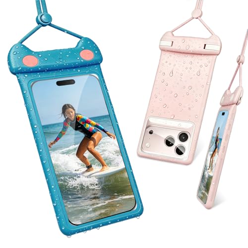 Waterproof Phone Pouch (2 Pack - Meow Pink & Blue7.0")