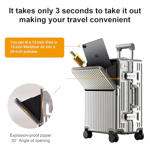 Carry on suitcase Zipperless Luggage (silver / 26 inch)