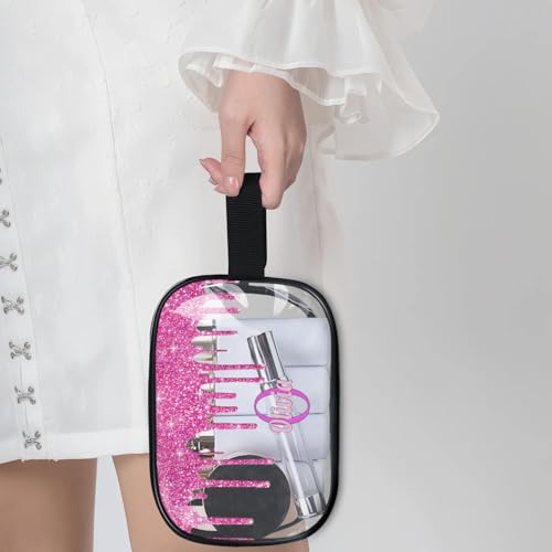 Custom Name Transparent Makeup Bag Travel (Deep Pink)