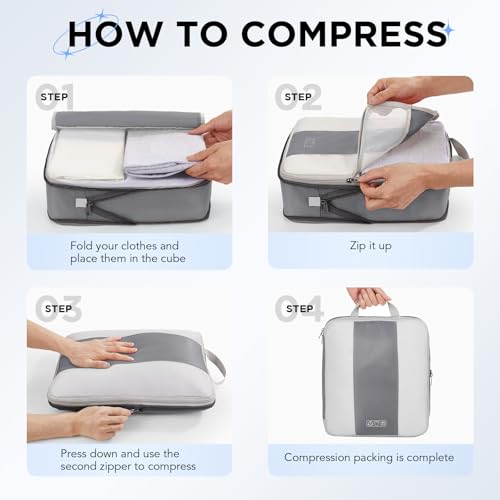 10 Set Compression Packing Cubes for Travel Essentials (Gray)