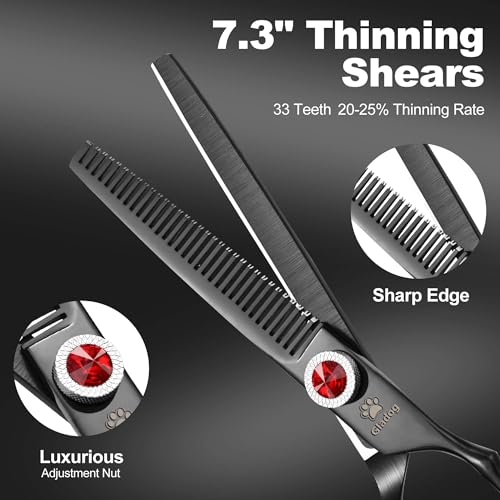 7 Inch Professional Dog Grooming Scissors Kit (Pro Black 5 in 1)