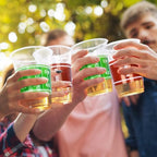 100 Pcs 16oz Football Plastic Cups (Green and Brown)