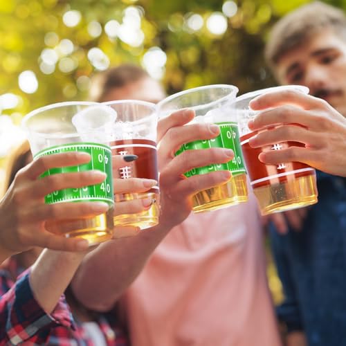 100 Pcs 16oz Football Plastic Cups (Green and Brown)