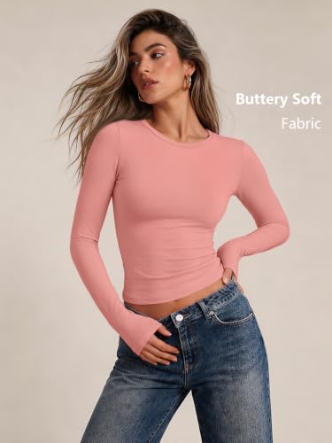 Womens Long Sleeve Shirts Basic Compression Tops Coral L (Large / Coral)