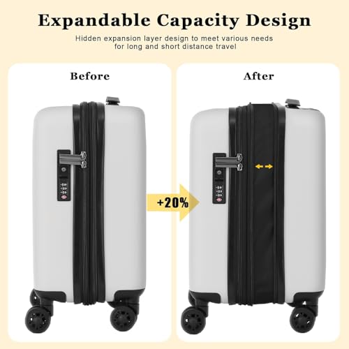 Expandable 16 Inch Underseat Carry On Luggage Airline Approved (White / 16 Inch Underseat EXT)