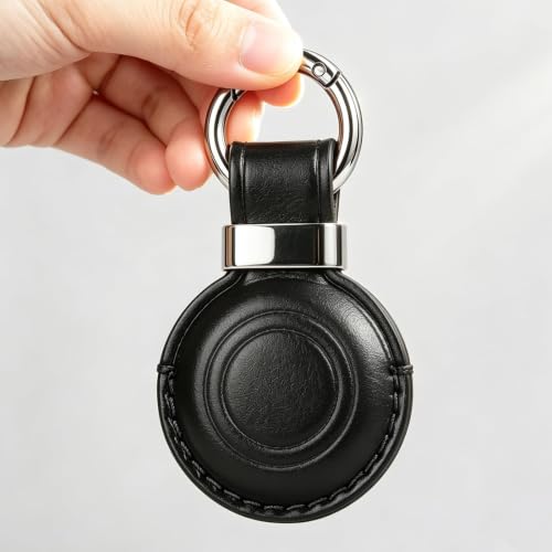 1|2|4 Pack Leather Holder Keychain for AirTag 2nd Gen (2026) & 1st Gen, Compact Design with Air tag Case, Secure Protective Cover with Ring Car Keys Chain Fob Accessories, Black (B3-Black)