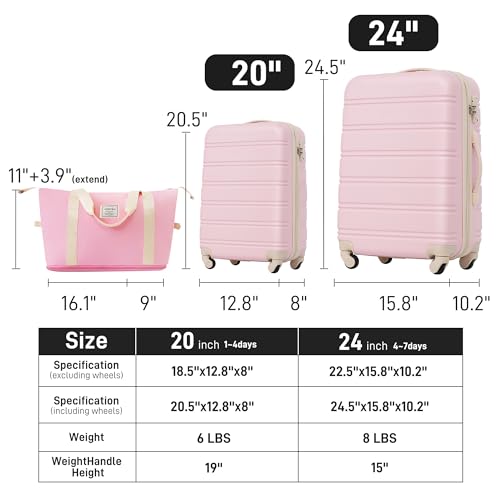 Luggage sets of 2 Piece (Luggage Set With Bags / Light Pink(20+24+bag))