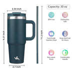 30 oz Insulated Tumbler Water Bottle with Handle (30 Ounces / Navy Blue)