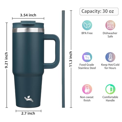 30 oz Insulated Tumbler Water Bottle with Handle (30 Ounces / Navy Blue)