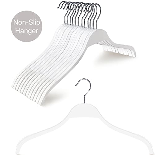 Slim Wooden Hangers with Extra Soft Non (White / 10 Pcs)