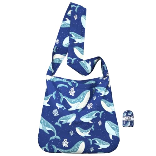 Sling 19L Foldable Packable Crossbody Grocery Bag for Men & Women (Whales)