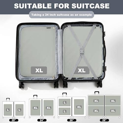 Compression Packing Cubes for Travel Packing Suitcase Organizer Bags (Grey / Extra Large)
