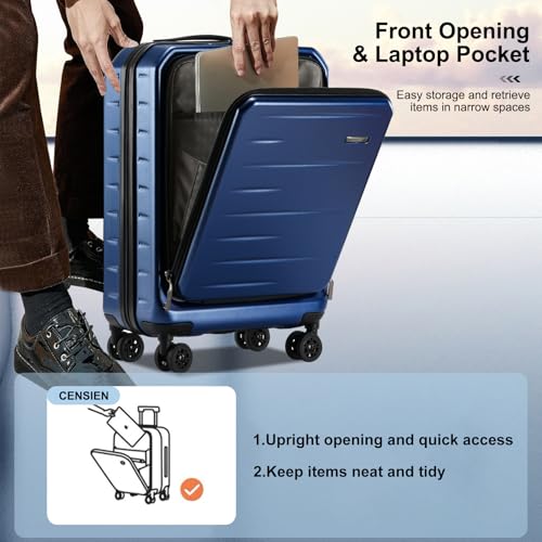 20 Inch Carry On Luggage 22×14×9 Airline Approved with Front Pocket (Navy Blue / 20 Inch)