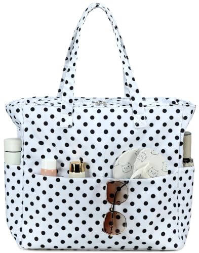 Beach Bag Waterproof Sandproof Women Beach Tote Pool Bag with Zipper for Gym Grocery Travel with Wet Pocket (White)