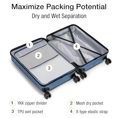 Large Suitcases with Wheels Hardshell 28 Inch Luggage TSA Approved Big Checked Luggage Durable Travel Rolling Suitcase for Women Men Light Blue (Light blue / Checked-Large 28-Inch)