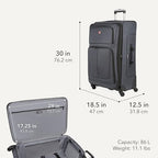 Sion Softside Expandable Spinner Luggage Durable Lightweight Travel Suitcase (Checked-Large / Dark Grey)