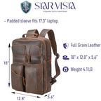 Angelo 17.3" Vintage Full Grain Leather Laptop Backpack for Men (Dark Brown)