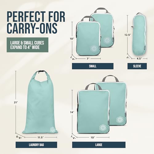 Compression Packing Cubes for Carry (6 Piece / Dusty Teal and White)