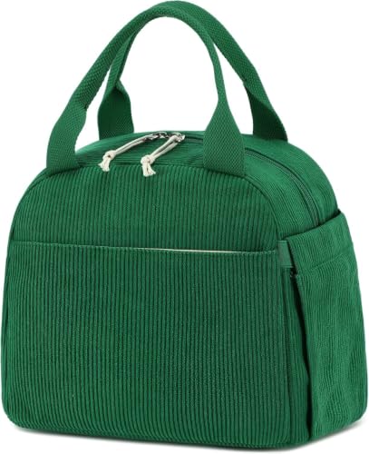 Lunch Bag for Women Men Cute Corduroy Lunch Tote Bags Reusable Insulated Lunch Box Large Capacity Reusable Insulated Cooler for Work Picnic or Travel (Corduroy Green / 10L)