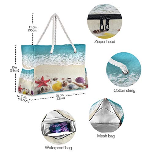 Large Beach Bags Top Handle Handbags Shoulder Tote Bag Canvas Totes Water Resistant Bags for Gym Travel Daily Sea Shells On Beach (Sea Shells on Beach)