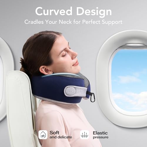Travel Neck Pillow Airplane Neck Support Ergonomic Design for Traveling (Navy Blue / Standard)