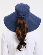 Women's Ultra Wide Cotton Linen Hat UPF 50+ (Small-Medium / Navy / Beige)