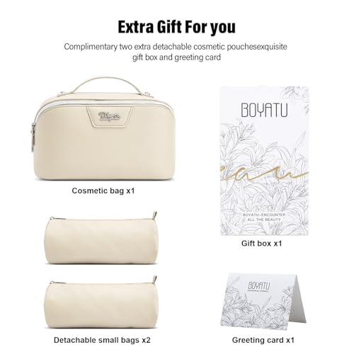 Travel Makeup Bag Cosmetic Bags for Women (L27Off-white)