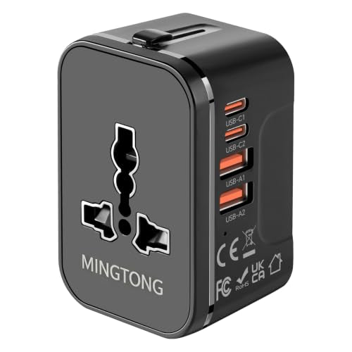 Universal Travel Adapter Fast Charge International Power Plug Adapter 4 USB (Matte Black)