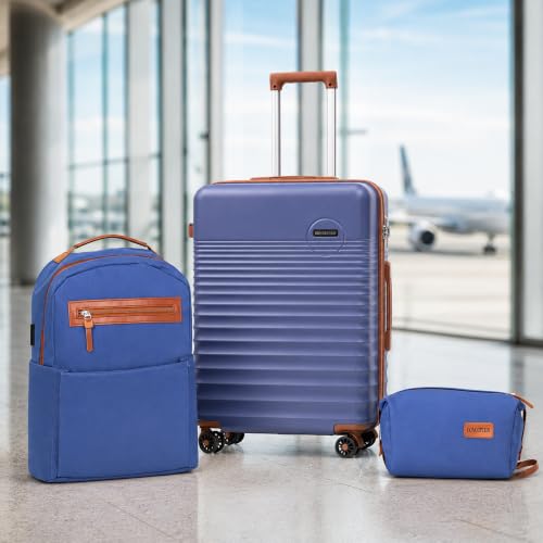 Carry On Luggage 22x14x9 Airline Approved Suitcase with Wheels (Slate Blue / 3 Piece Sets (20/BP/TB))
