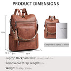 Vegan Leather Laptop Backpack for Women 15.6 inch Work Backpack Fashion Travel Backpack Purse for Business College (1 Nubuck Brown)