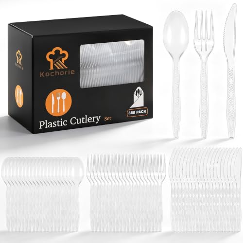 360 Pieces Transparent Plastic Cutlery Set (Transparent)