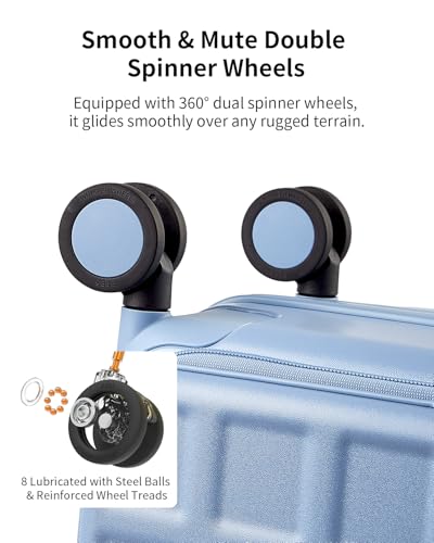 Expandable Top Opening 24 Inch Checked Luggage with Spinner Wheels (Blueberry Blue / Checked-Medium 24-Inch)