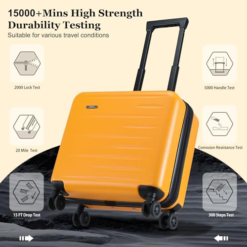 Expandable 16 Inch Carry On Luggage Airline Approved Small Suitcase (Orange / 16 Inch EXT)