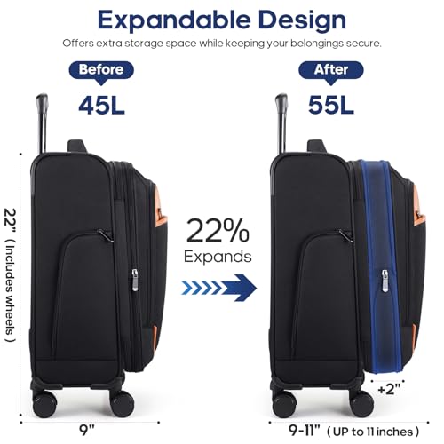 Softside Expandable Carry On Luggage 22x14x9 Airline Approved (Black / Carry on （20in）)
