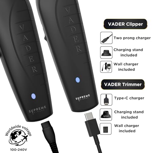 2-in-1 Vader Clipper & Trimmer Kit | Cordless Beard Trimmer & Mens Clippers Set for Barbers or Home | with DLC Coated Blades | Black (Black Kit)