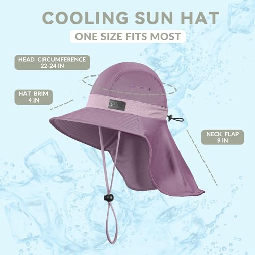 Cooling Sun Hat for Men Women UPF50+ Wide Brim Fishing Hat with Neck Flap Adjustable Foldable Bucket Hat for Hiking Purple (Purple)