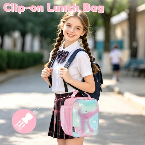 Kids Lunch box Insulated Soft Bag Mini Cooler Back to School Thermal Meal Tote Kit for Girls (Glitter-Unicorn)
