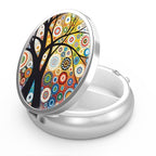 Pill Box 3 Compartment Small Pill Case Pill Organizer for Pocket or Purse (15-black Tree of Life / 1 piece)