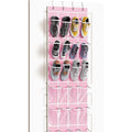 24 Pockets Clear Over the Door Shoe Organizer (Large Pockets / Pink)