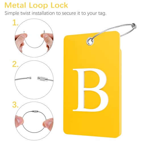2 Pack Initial Luggage Tags for Suitcases Airplane Travel Essentials (Large B / Yellow)