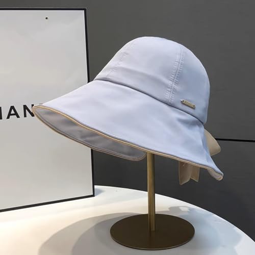 Wide Brim Hats for Woman Foldable Hats Sun Hats for Women uv Protection Bowknot Bucket hat Adjustable hat with Ponytail Hole Gery Grey (Grey)